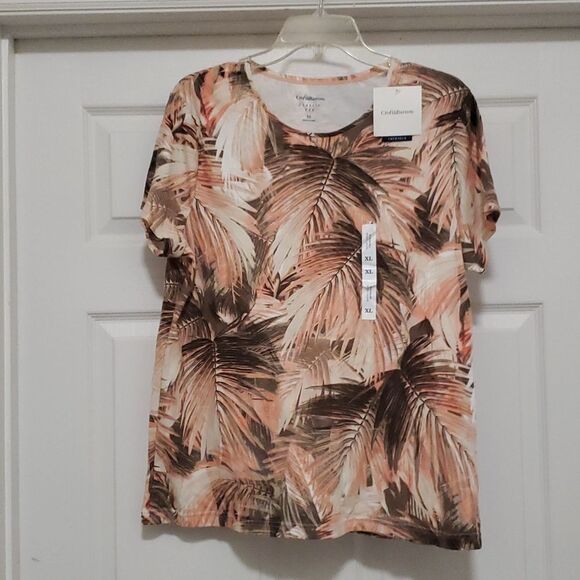 Croft&Barrow multicolor woman XL palm leaves tee shirt - Picture 1 of 7